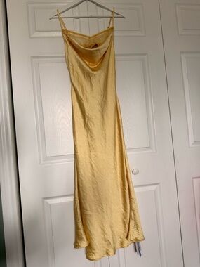 Cider Yellow Satin Midi Slip Dress